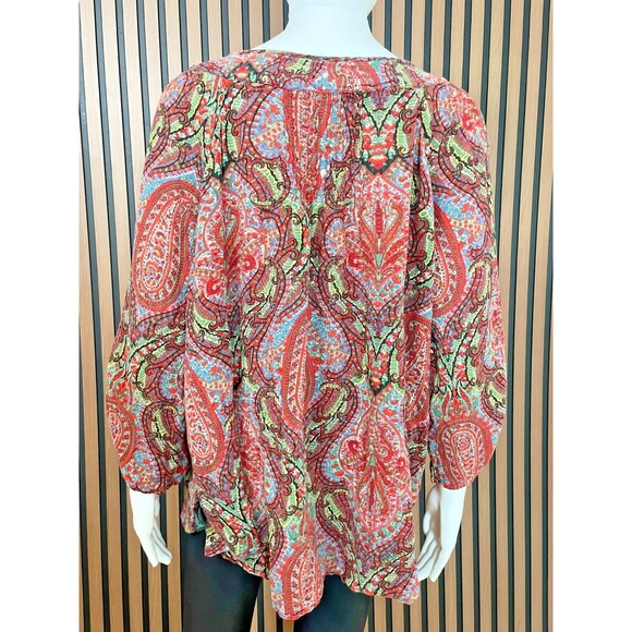 Lauren Ralph Lauren Women's Top Blouse Peasant Boho 2X Red Floral Paisley Print - Picture 2 of 9